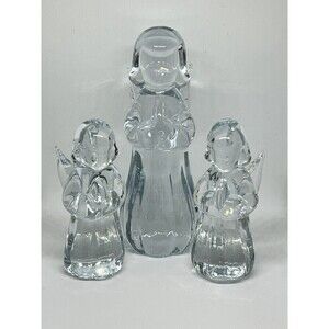 3 Vtg Two's Company Hand Blown Art Glass Clear Angel Christmas Mix Sz Figurine
